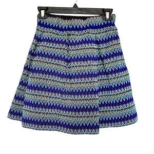 Xhilaration  Womens Skirt Size Small Tribal Textured Mini Bandage Skater Blue
